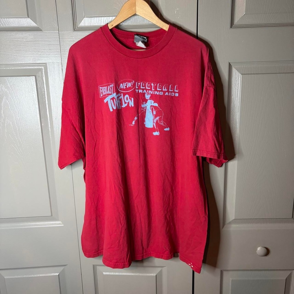 Vintage Everlast Red Football Training Aids Tufflon Graphic T-Shirt Mens XL Y2K